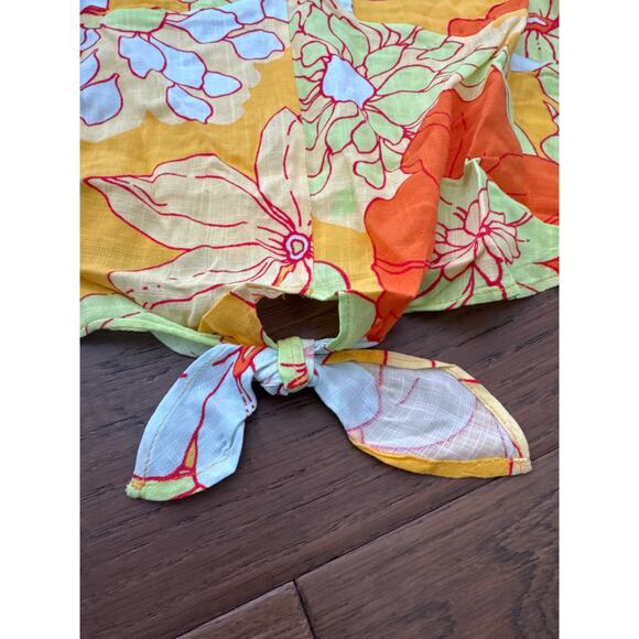 ModCloth Seaside Cottage Honolulu Floral Getaway Tie Front Top Yellow Sz M NWT - Picture 3 of 5